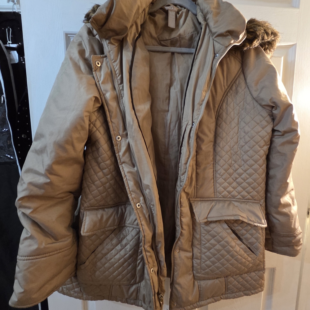 White Stag Tan Quilted Puffer Jacket with Hood